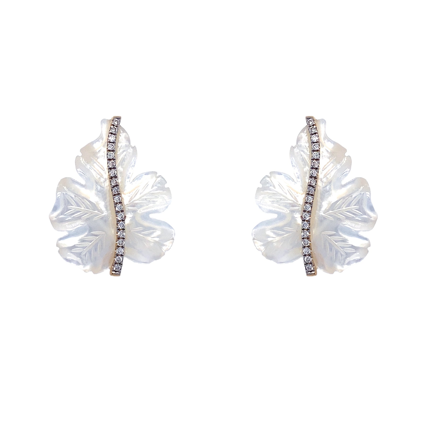18K YG Mother of Pearl with Diamonds earrings