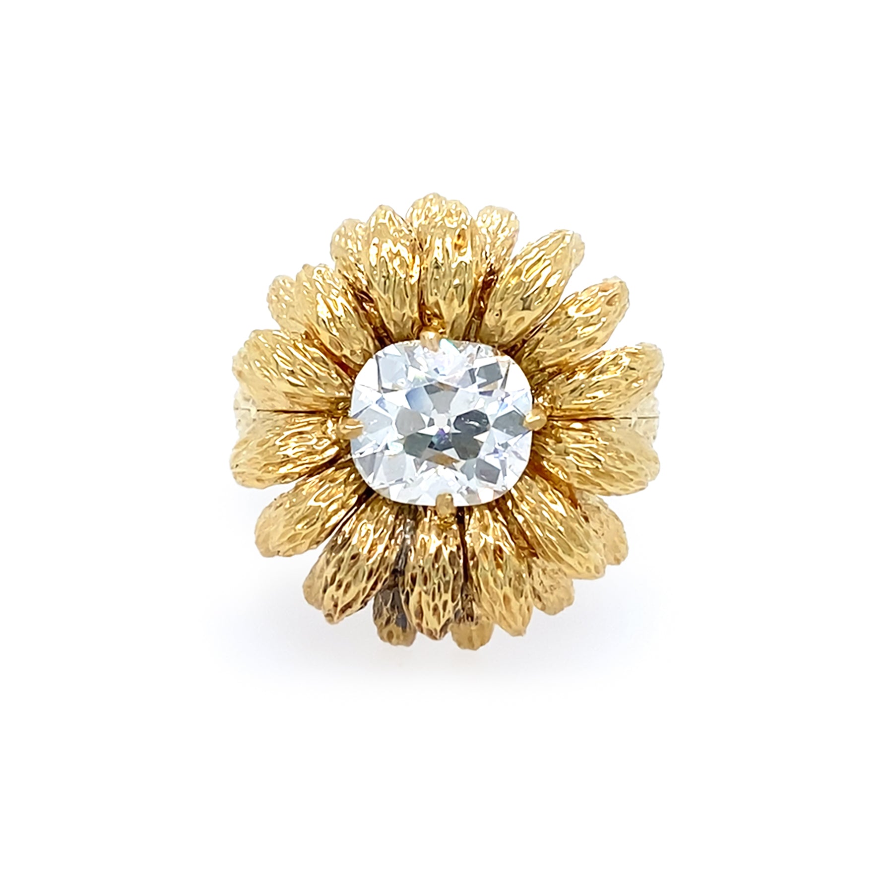 18K YG Old Mine Cushion Cut Ring