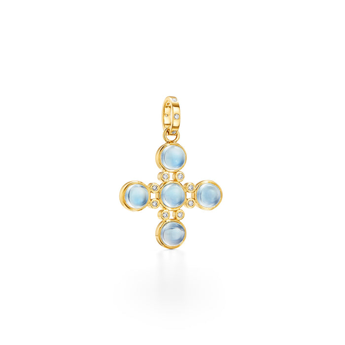 18K YG blue Moonstone Cross