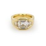 18K Yellow Gold Asscher Cut Diamond Wide Band Ring