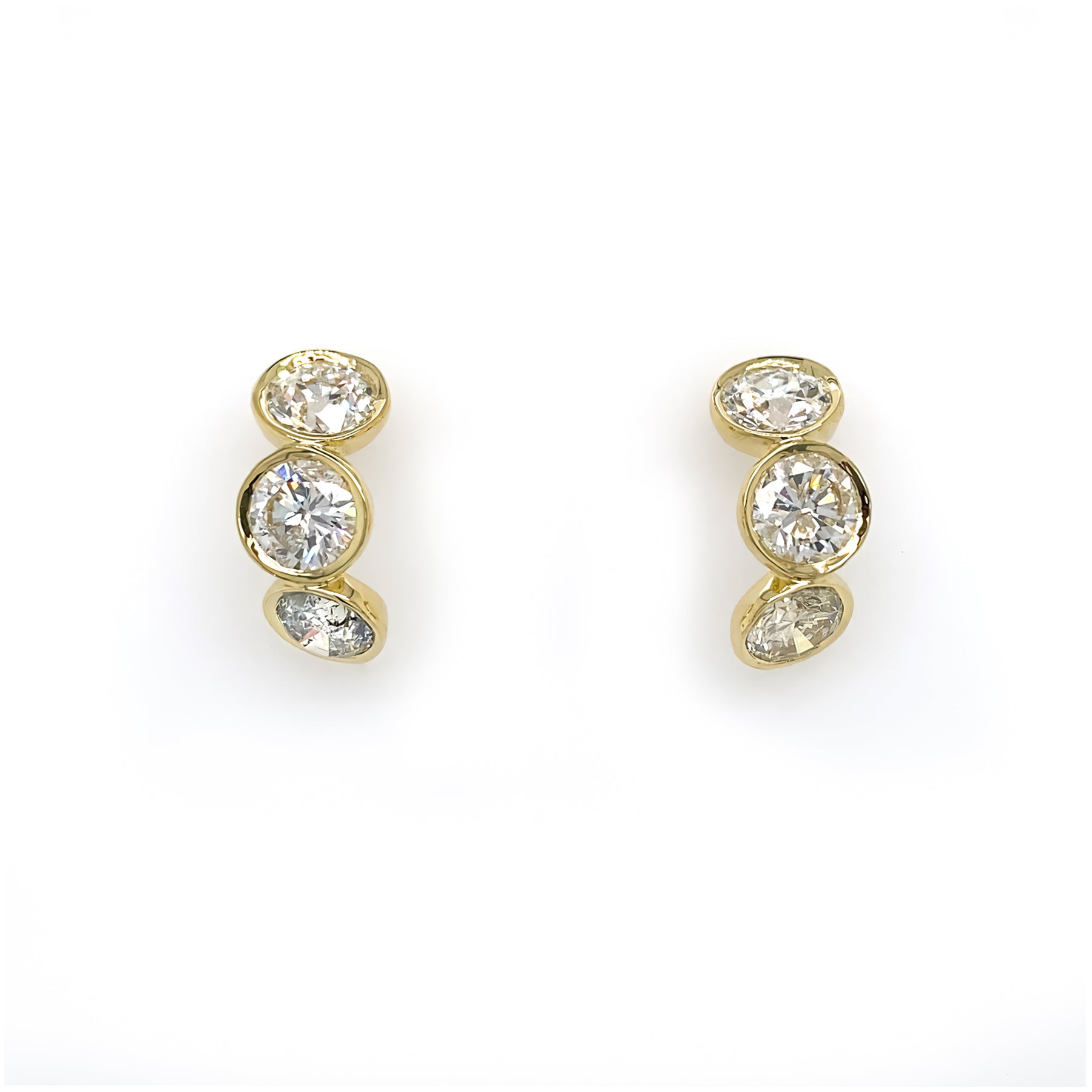 18K Yellow Gold Bezel Set Diamond Curved Stud Earrings