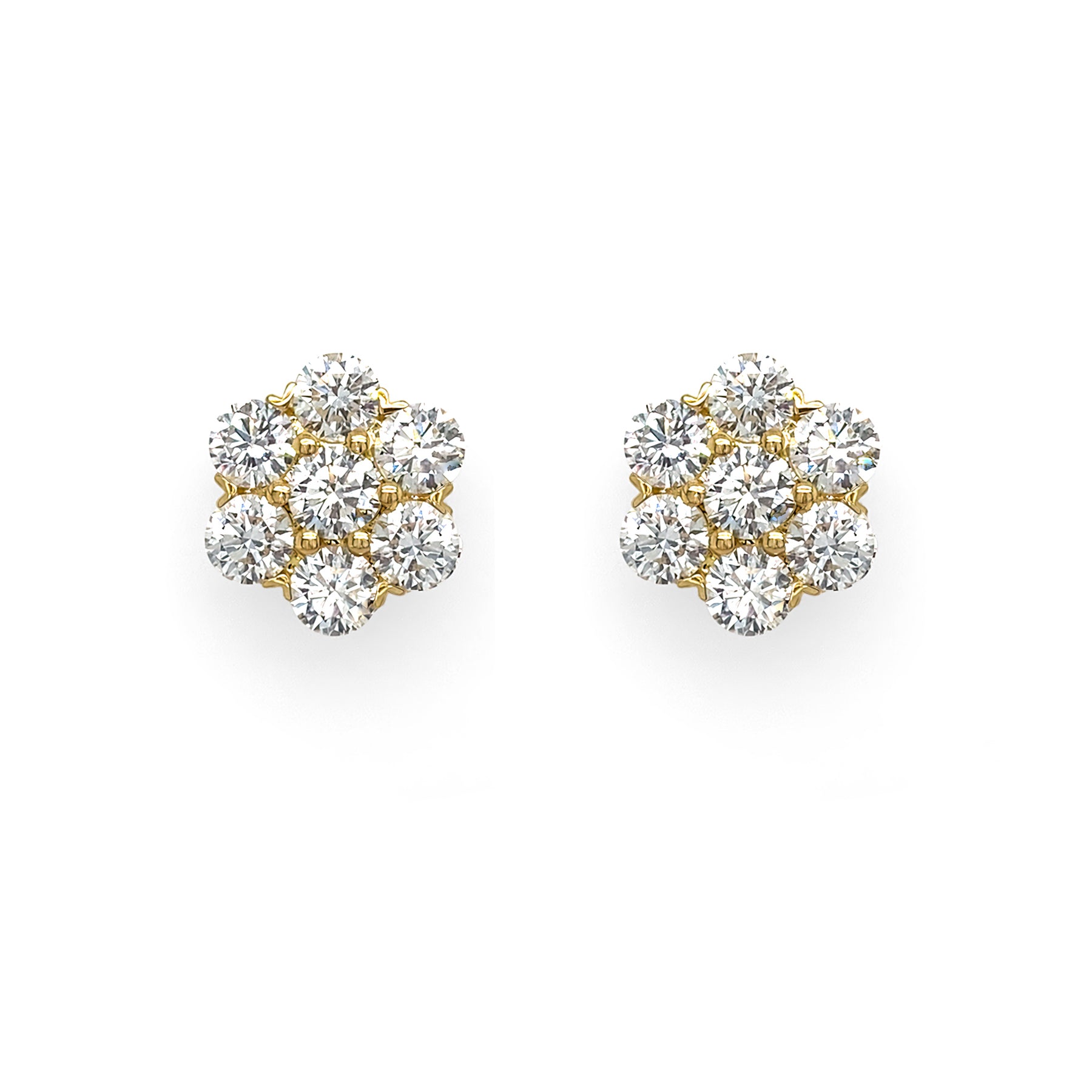 A pair of 18K yellow gold diamond cluster earrings.