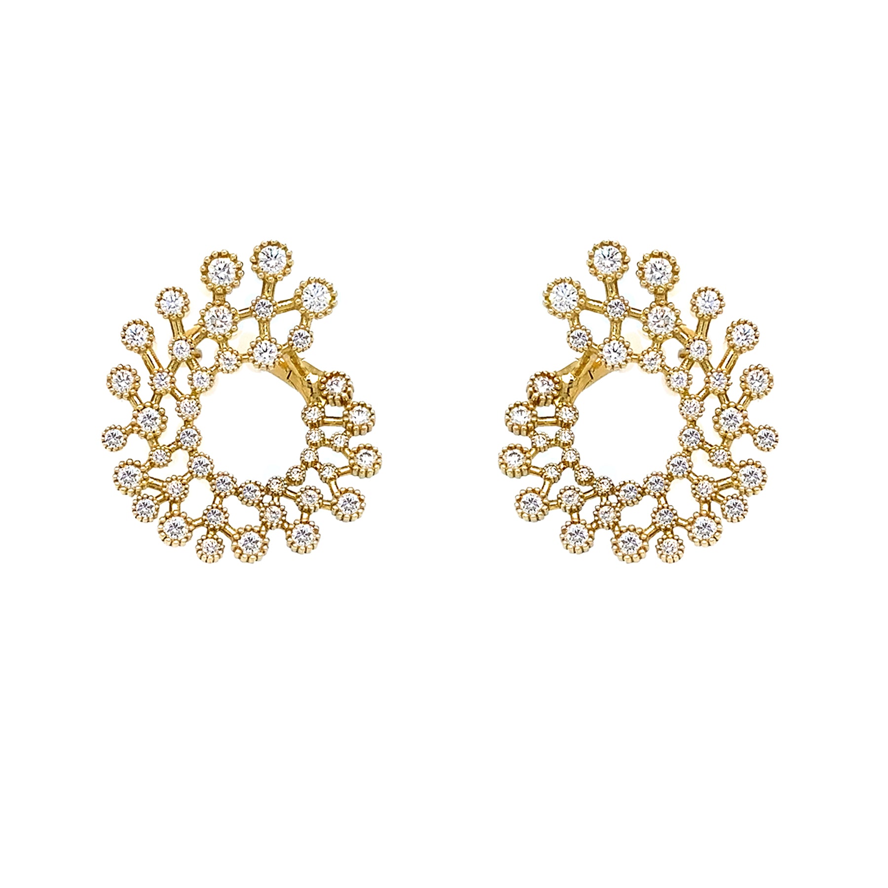 18K Yellow Gold Diamond beaded Bezel Earrings