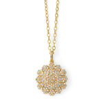 18K Gold necklace with a detailed diamond pendant on a white background