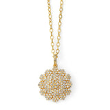 18K Gold necklace with a detailed diamond pendant on a white background