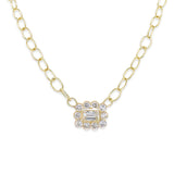 18K Yellow Gold Link Necklace with Bezel Set Diamond Pendant