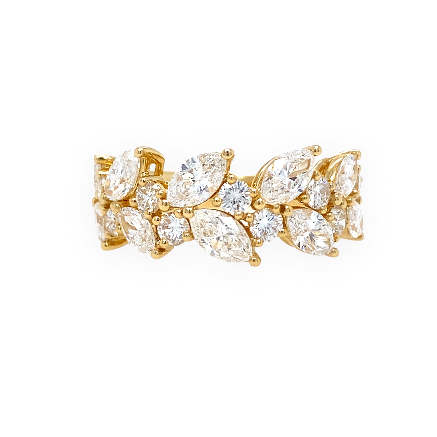 18K YG Marquise and Round Diamond Ring