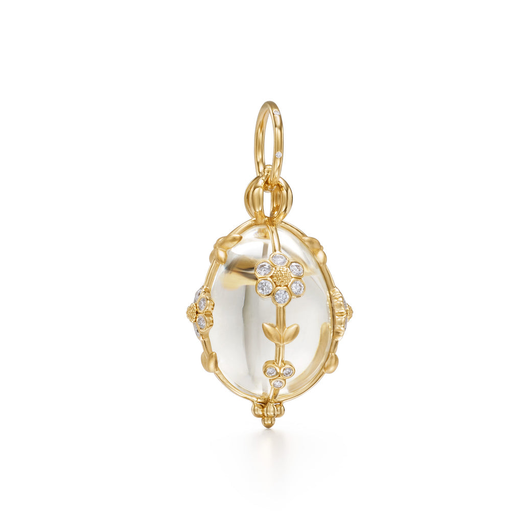 18K Yellow Gold Medium Diamond Fiori Rock Crystal Amulet