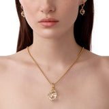 18K Yellow Gold Medium Diamond Fiori Rock Crystal Amulet on beaded chain
