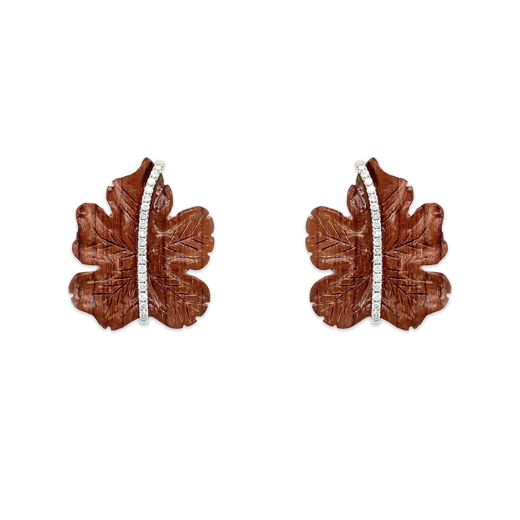 18K Yellow Gold Rosewood Earrings with Diamonds