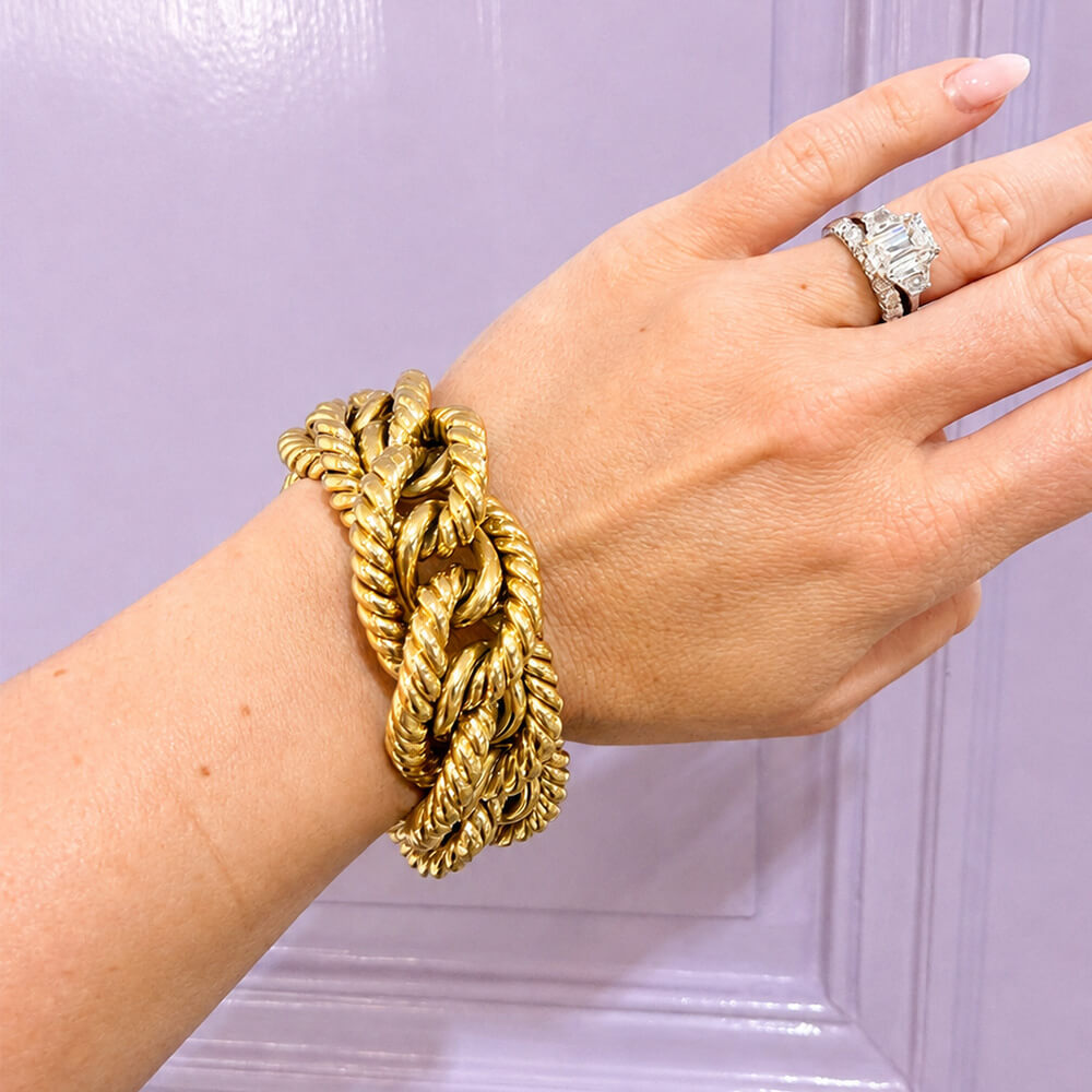 Estate 18K yellow gold twisted pattern link bracelet