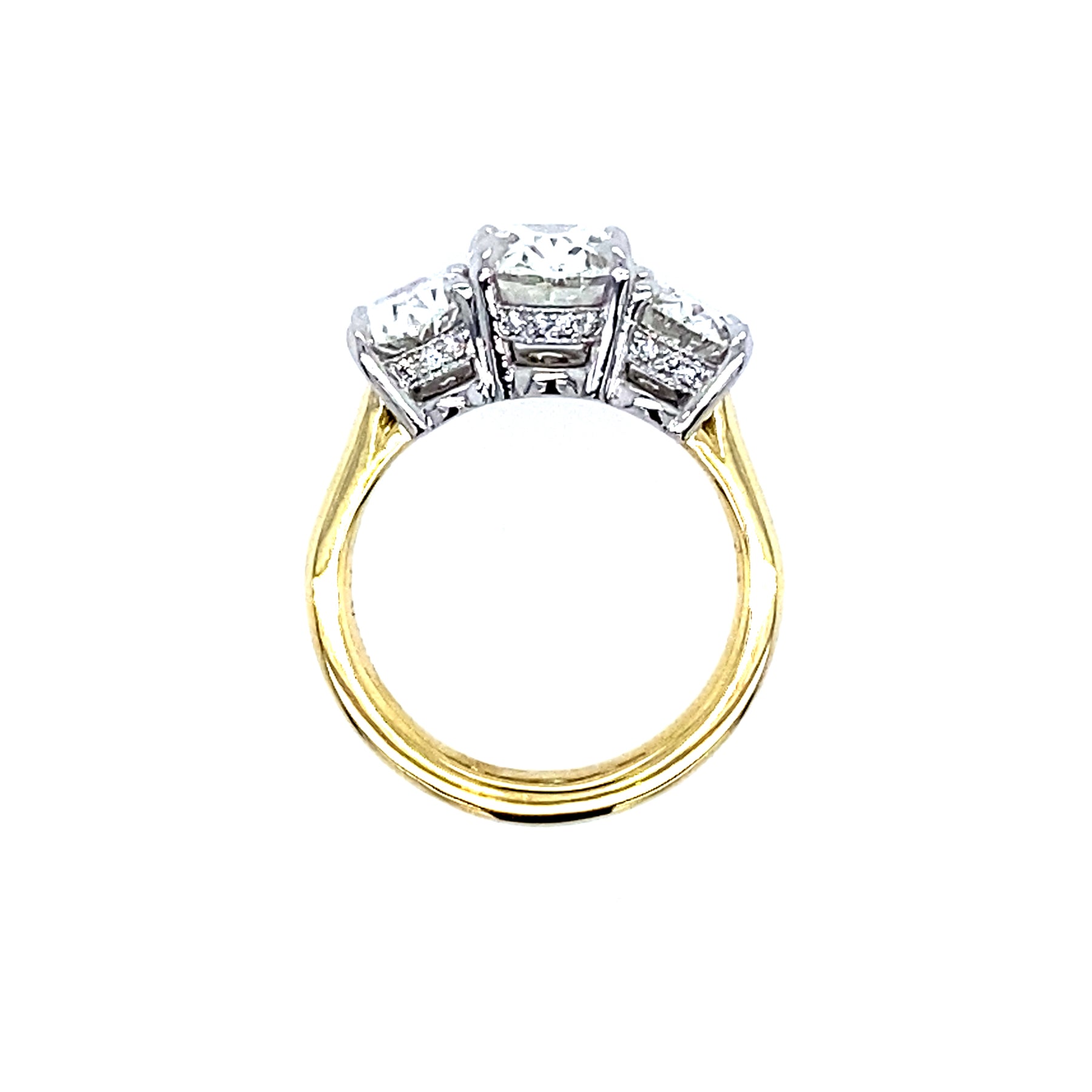 18K Yellow Gold and Platinum Oval Diamond Three Stone Ring