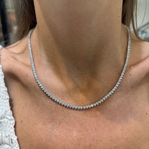 18k white gold diamond tennis necklace on model