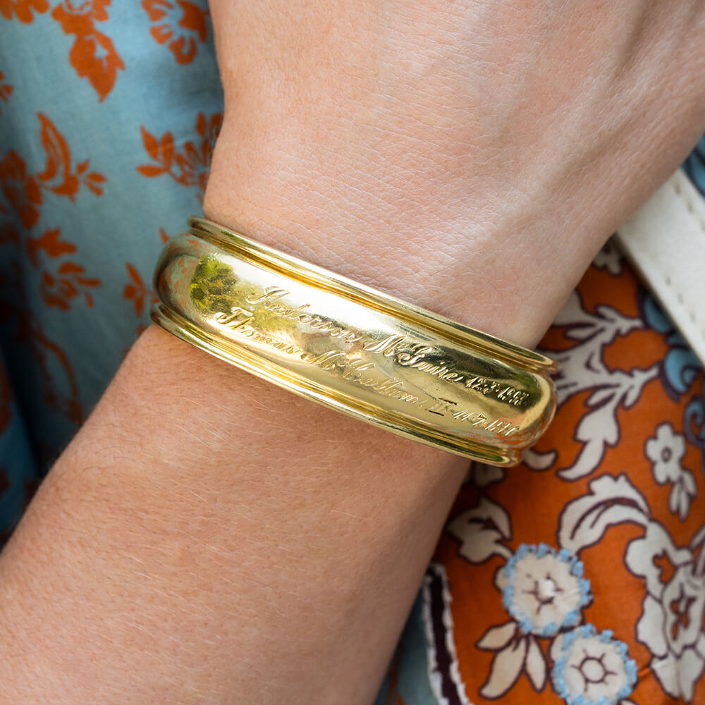 18K yellow gold Laura cuff bracelet designed by Laura Pearce