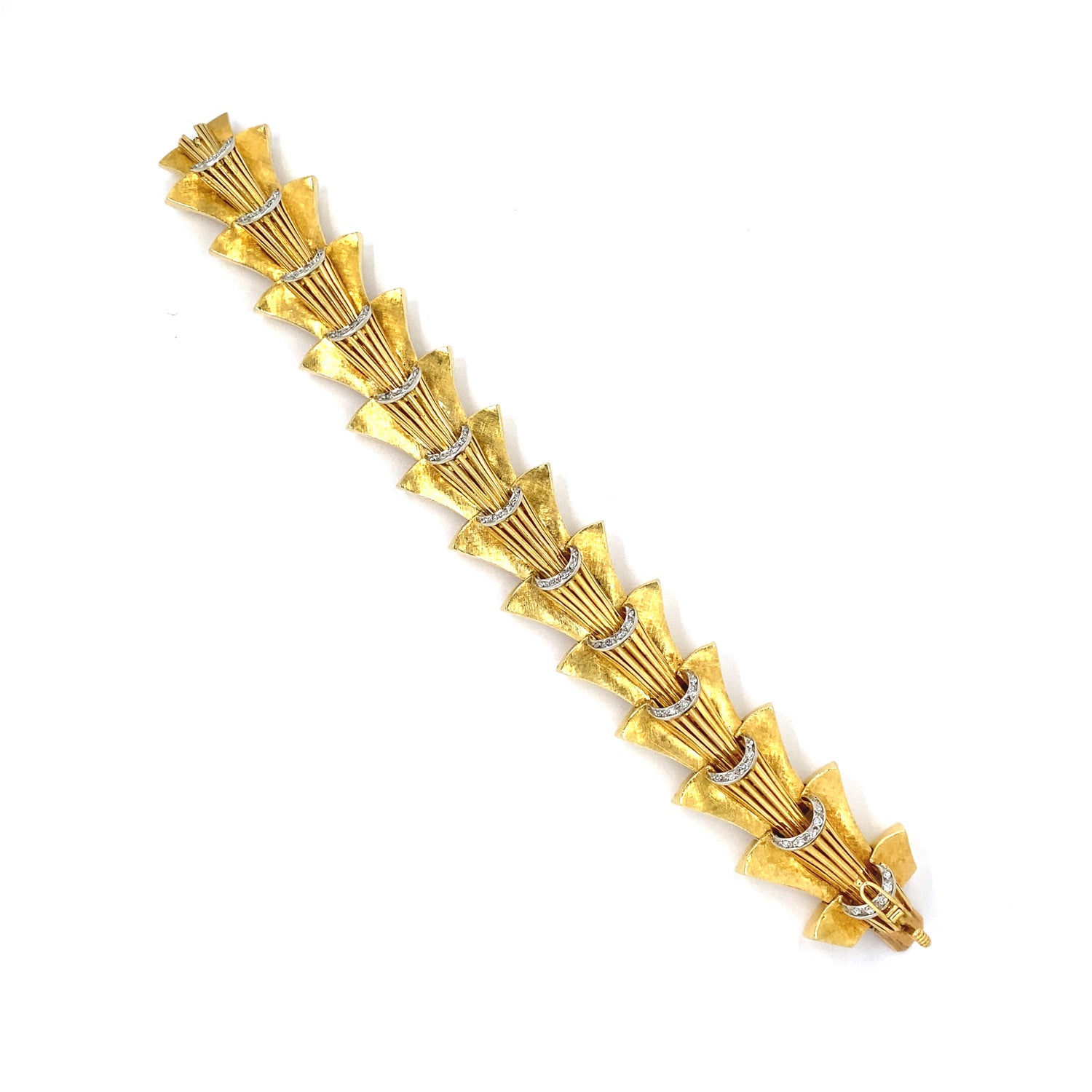 18K Gold and Diamond Estate Bracelet laid out flat