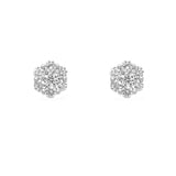 Pair of 18K White Gold diamond cluster stud earrings on a white background