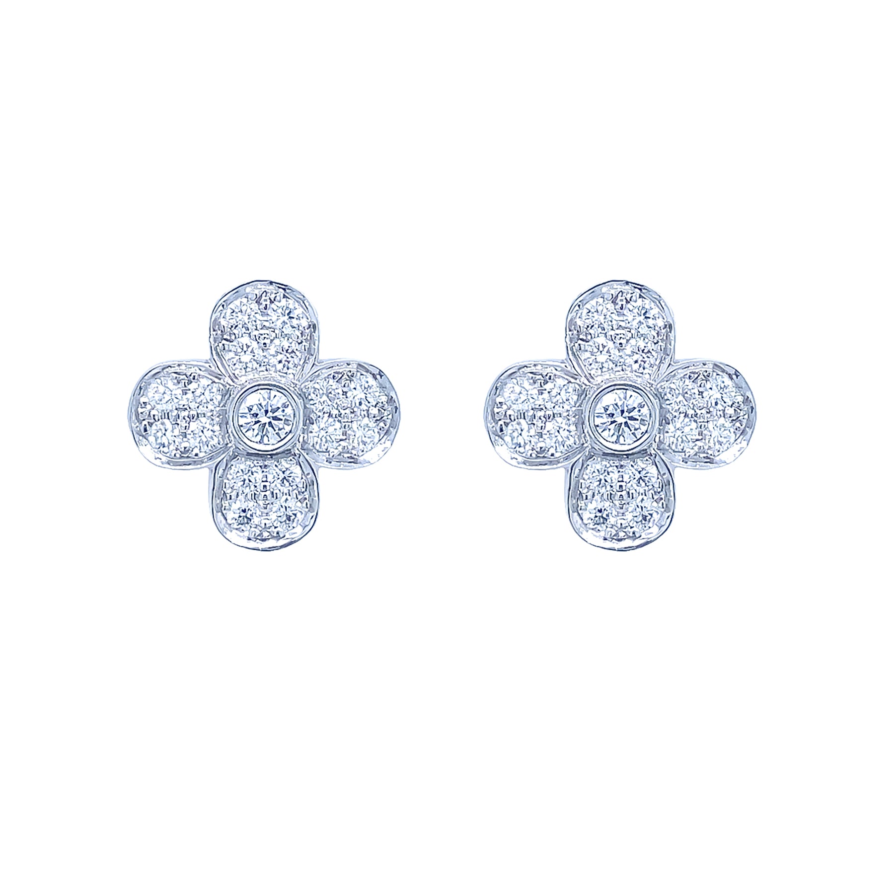 18k white gold diamond flower stud earrings