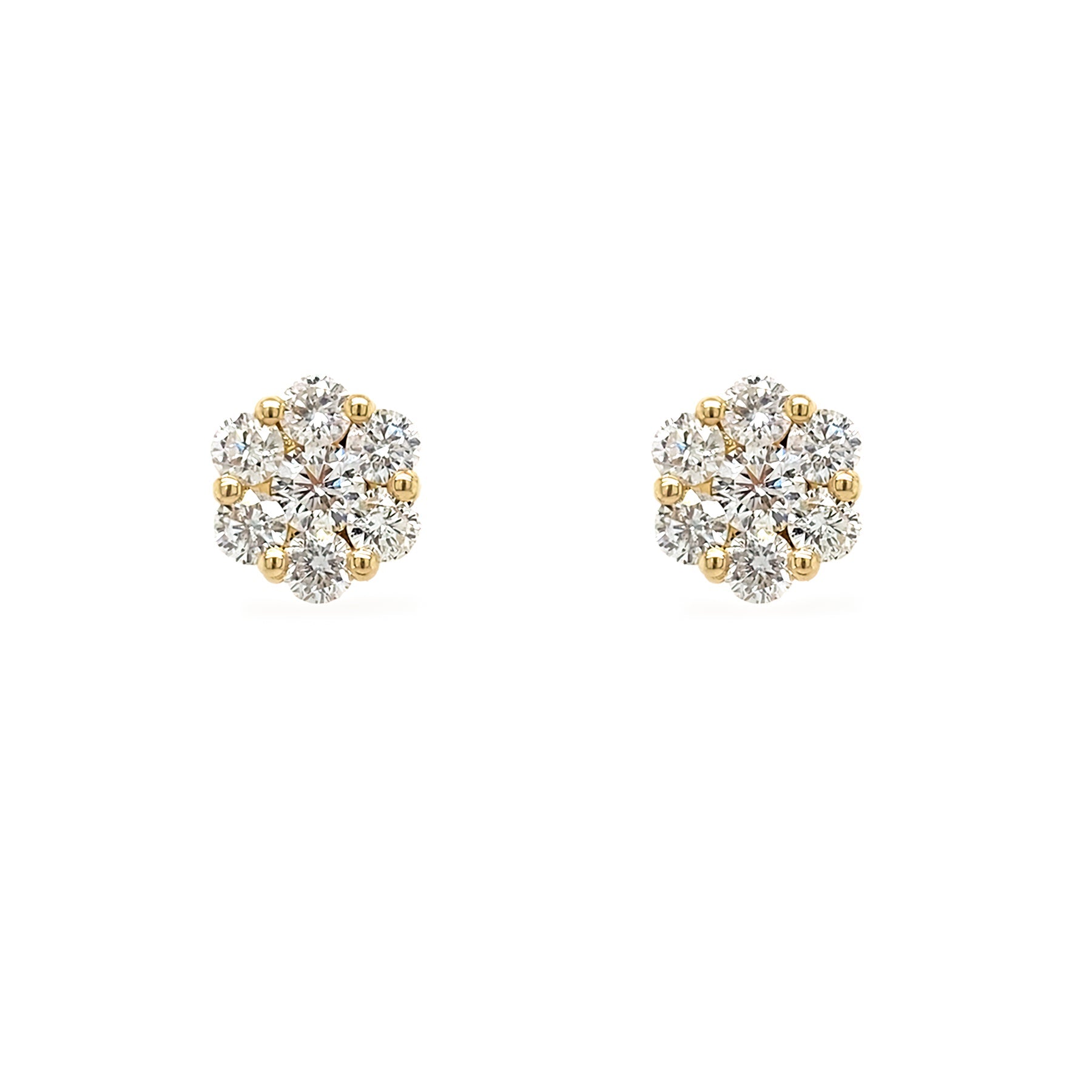 18k yellow gold diamond cluster stud earrings