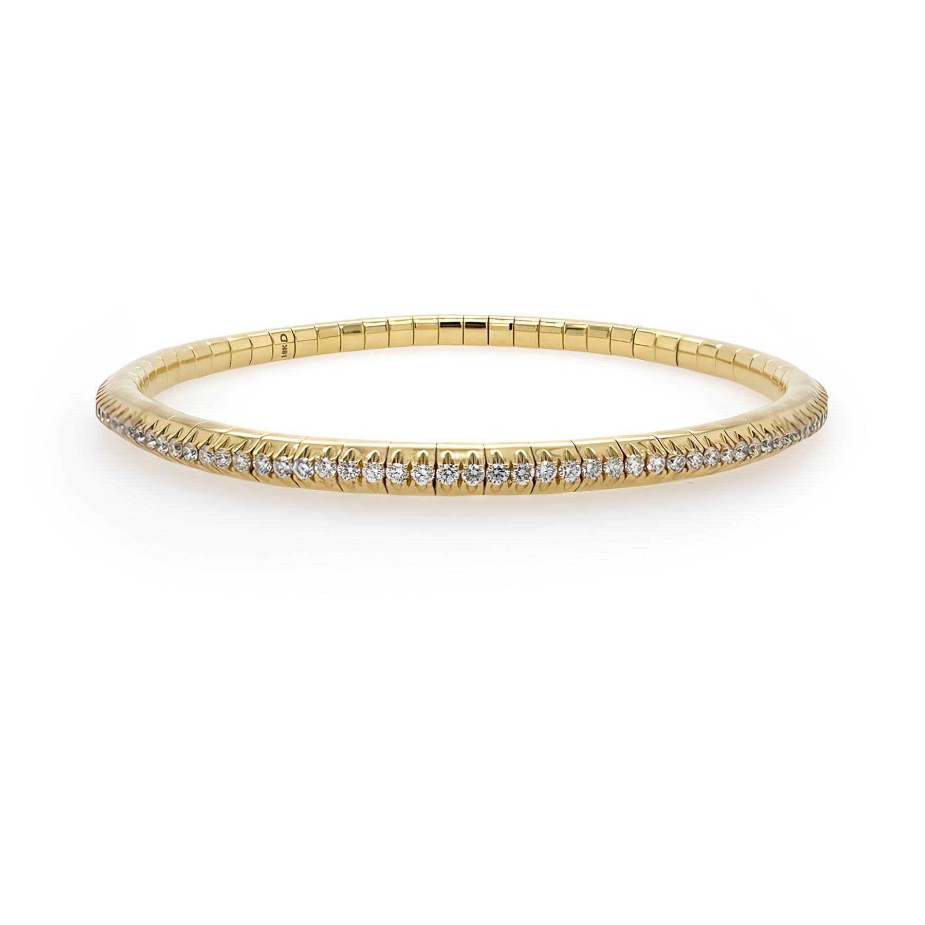 18K Gold stretch bracelet with diamonds on a white background