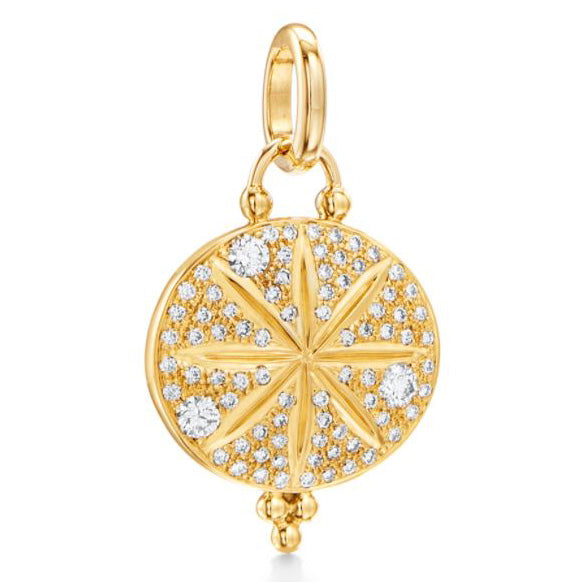18K Gold pendant with diamond accents on a white background