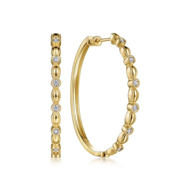 Gabriel & Co 18K Gold hoop earrings with diamond accents on a white background