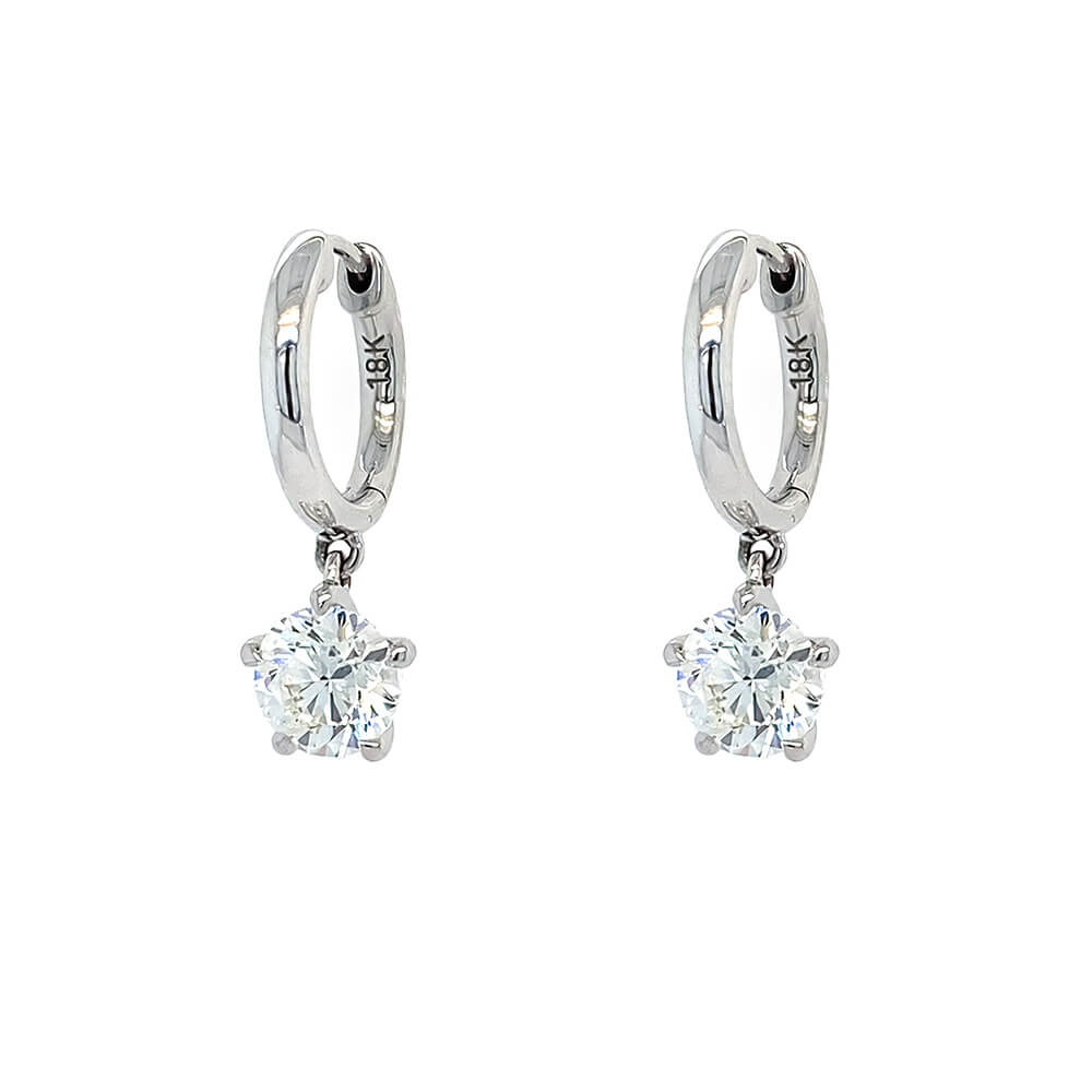 18K white gold huggie hoop earrings with diamond drops