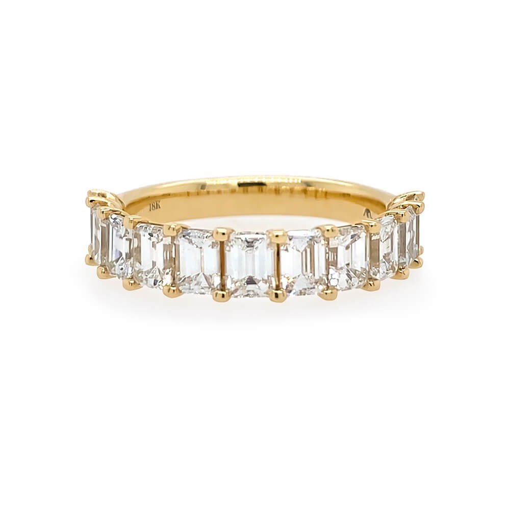 Emerald Cut Diamond Half Eternity Band Ring in 18K yellow gold
