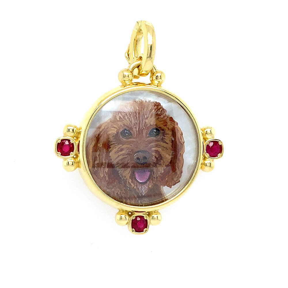 Bespoke Pet Portrait Pendant in 18k yellow gold with Rubies 