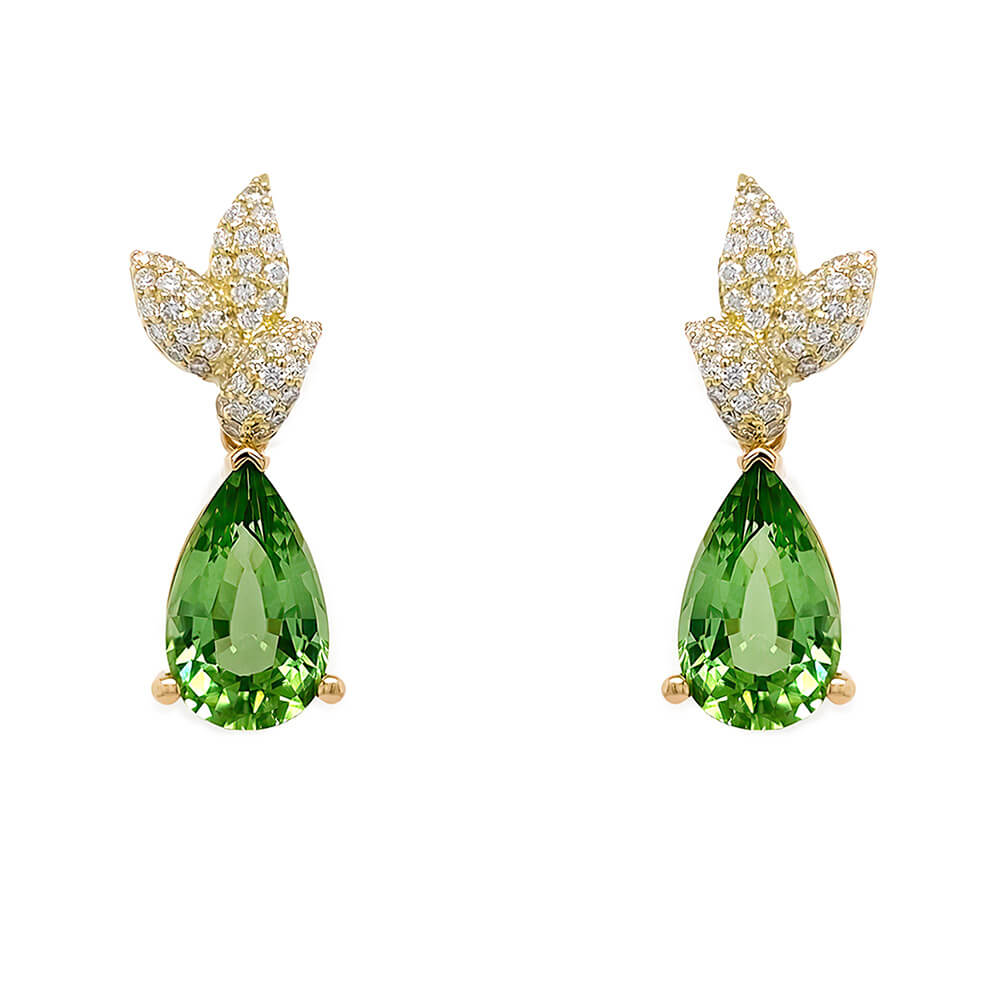 18k yellow gold  Diamond and Peridot Drops