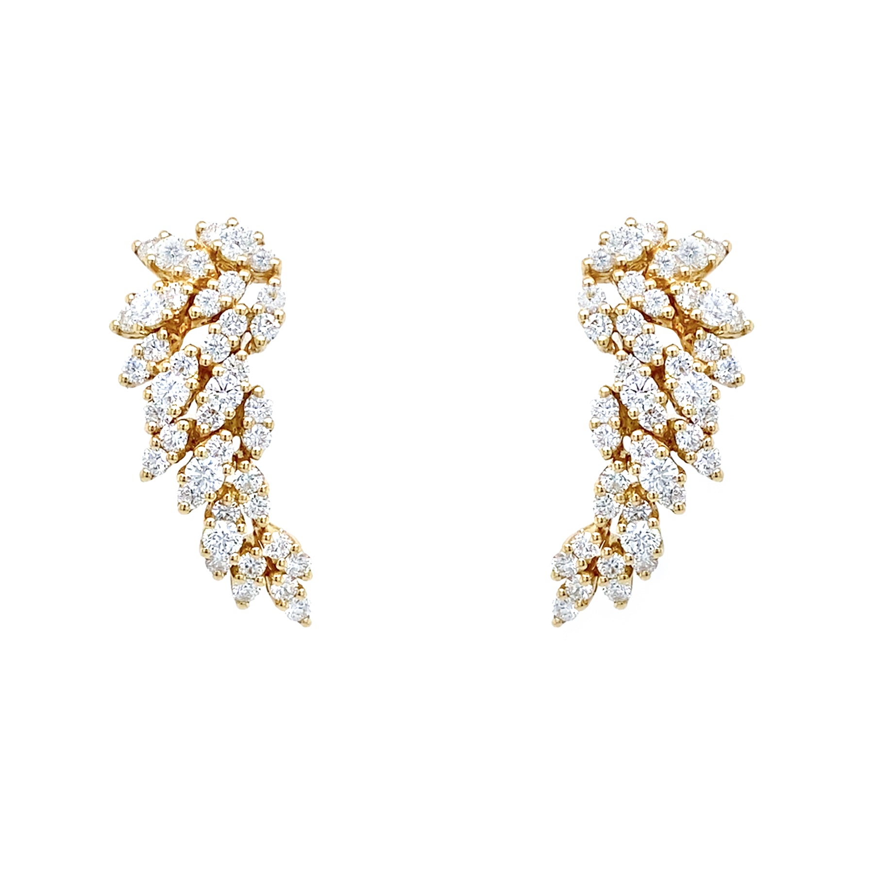 18k yellow gold diamond leaf earrings