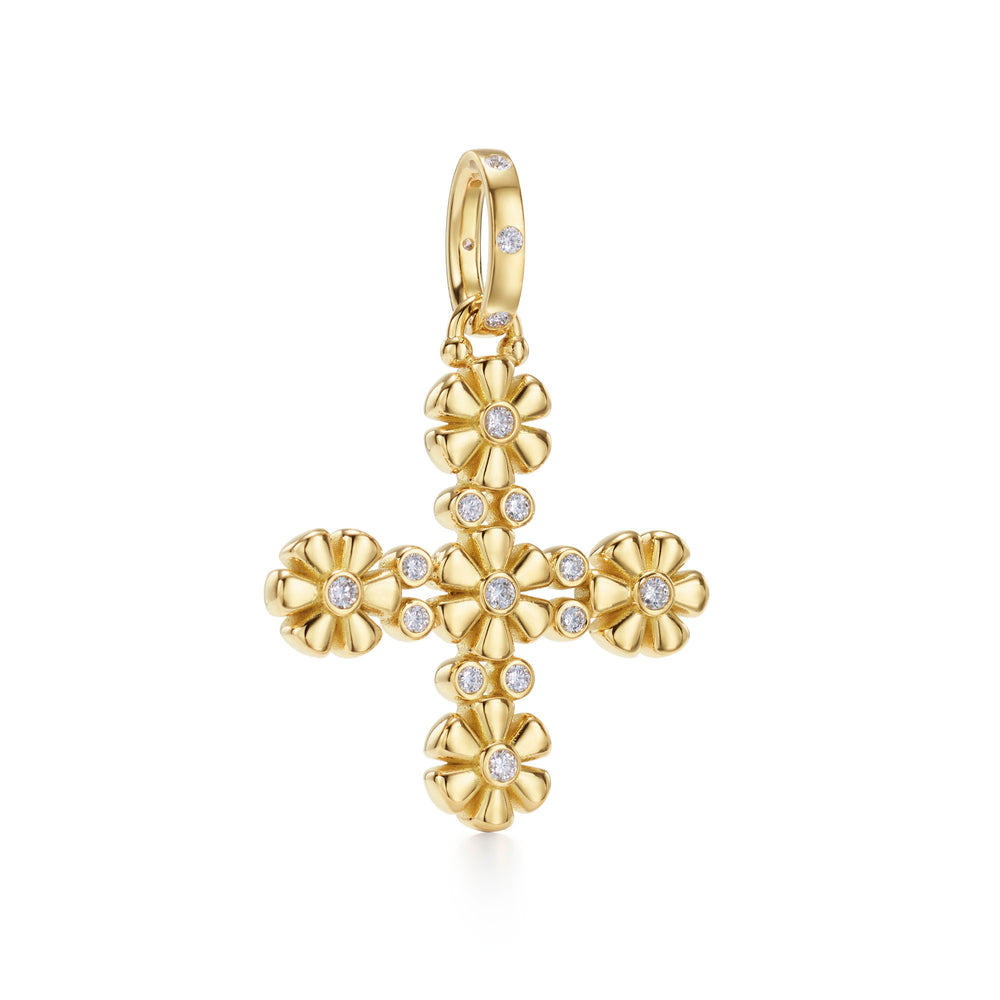 18k yg fiori cross pendant 