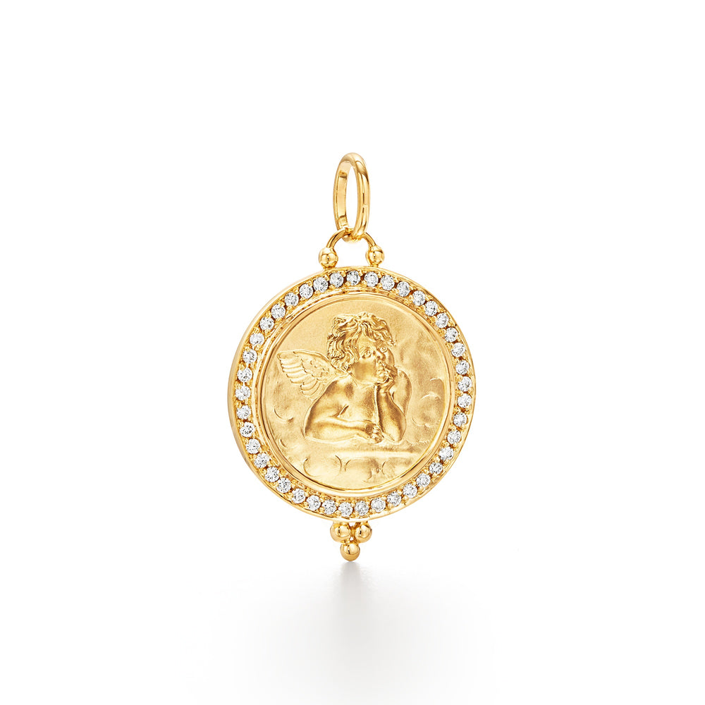 18k yg large pave diamond angel pendant