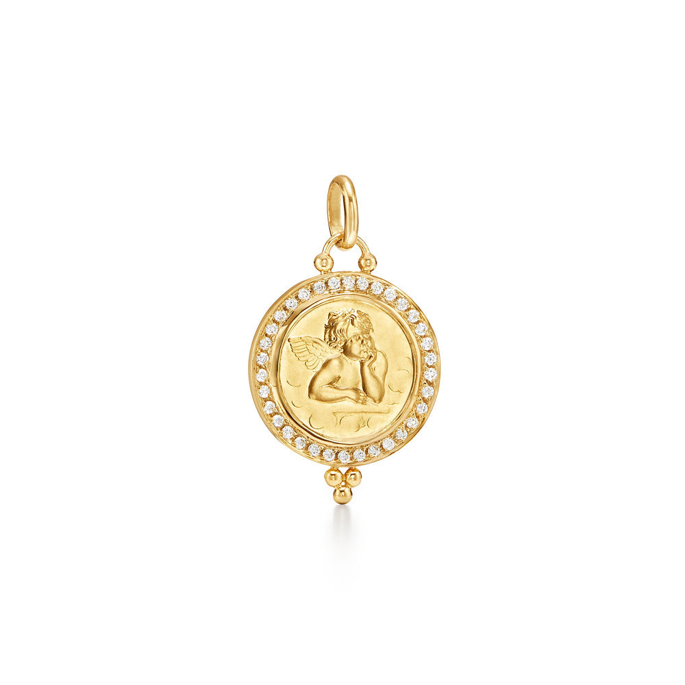 18k yg medium pave diamond angel pendant
