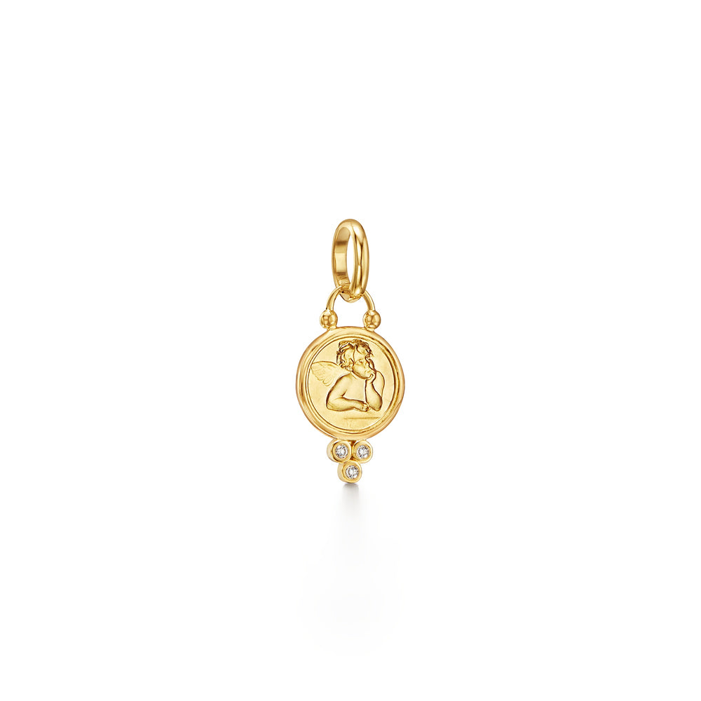 18k yg small angel pendant with trio diamonds