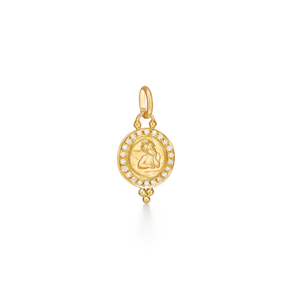 18k yg small pave diamond angel pendant