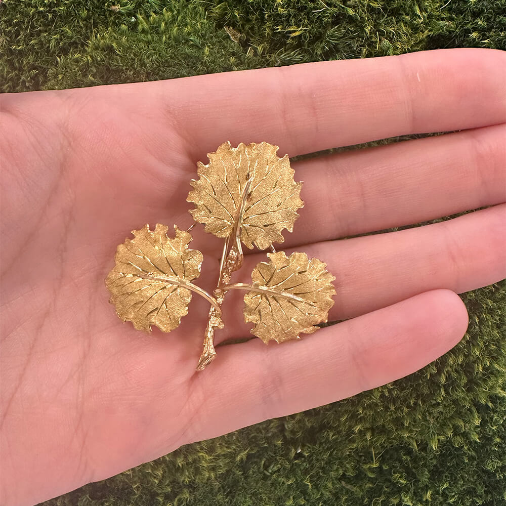 18K Yellow Gold Singed Leaf Pin designed by Buccellati - estate piece