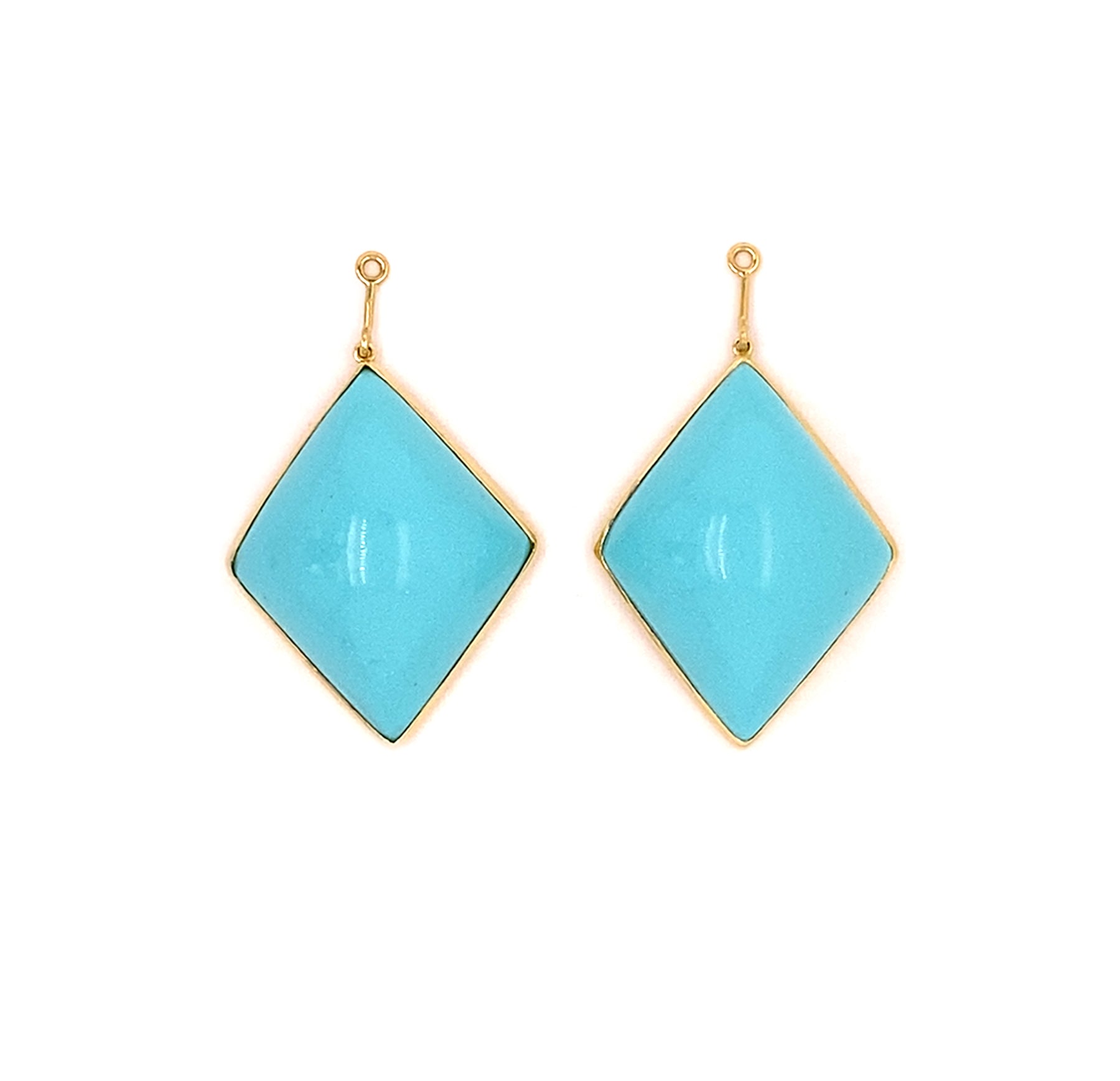 Turquoise diamond-shaped earrings with gold bezel