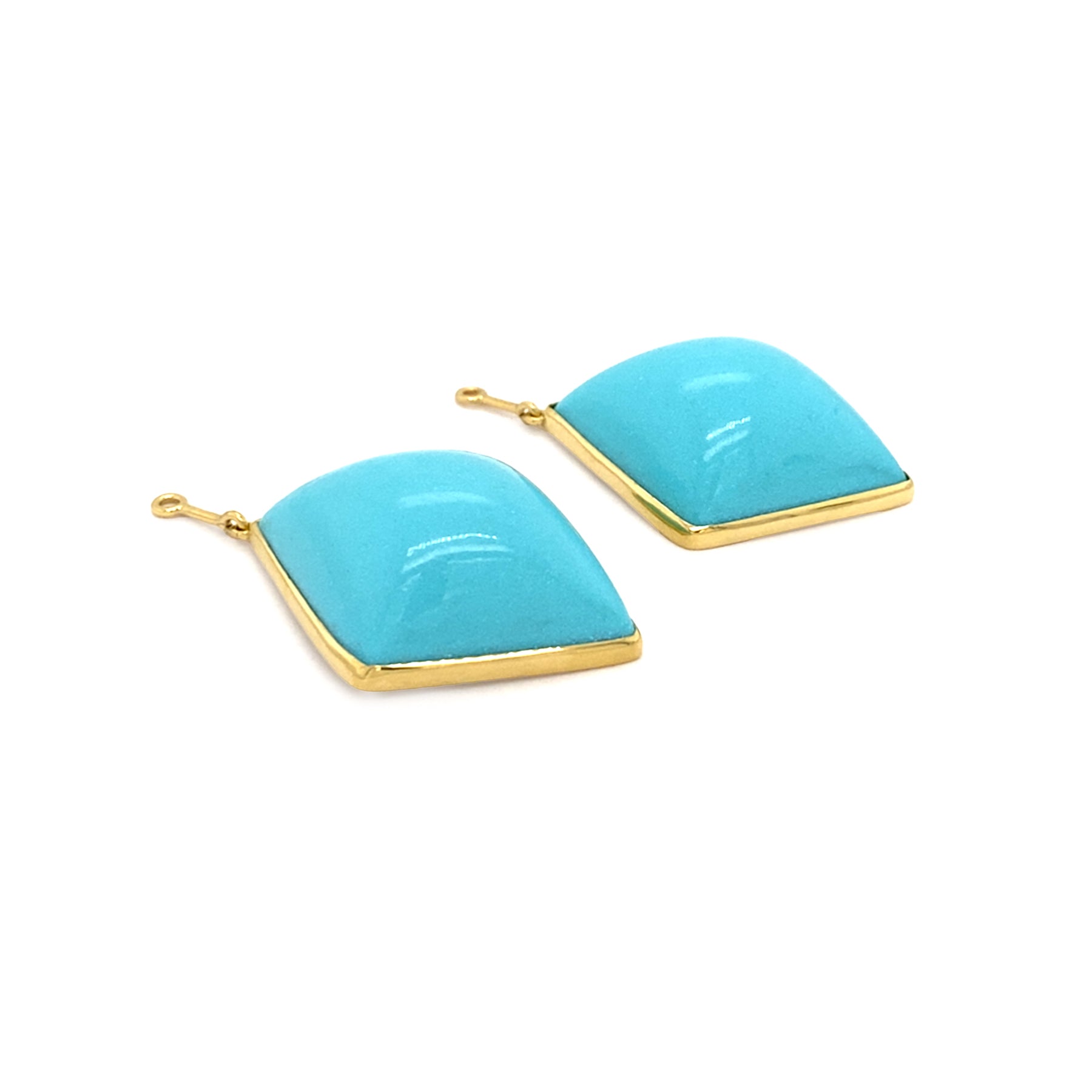 top view turquoise diamond-shaped earrings with gold bezel