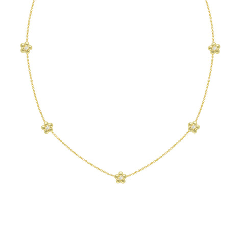 LPL Signature Collection 18K Yellow Gold Daisy Flower Station Necklace with Single Diamonds