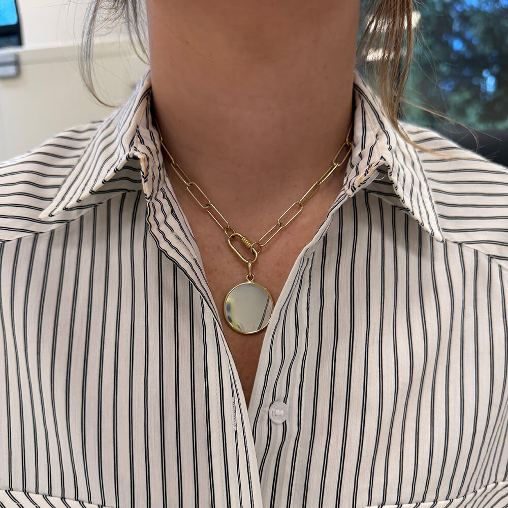 Round Sterling Silver Disc Pendant with Gold Bezel Edge