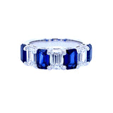 18K White Gold Blue Sapphire and Diamond Band