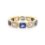 18K Yellow Gold Alternating Emerald Cut Diamond and Sapphire Ring