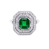 Estate Platinum Emerald and Diamond Ring