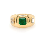 18K Yellow Gold Emerald and Diamond Ring