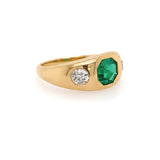 Estate 18K Yellow Gold Emerald and Diamond Ring