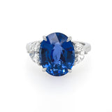 Platinum Oval Sapphire Ring with Diamond Half Moon Side Stones