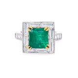 Platinum Emerald Ring with Diamonds