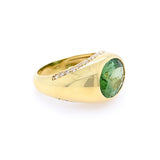 side view of 18k yellow gold green tourmaline ring