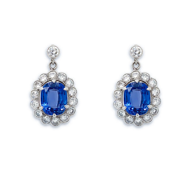 Estate Platinum Sapphire and Diamond Drop Earrings