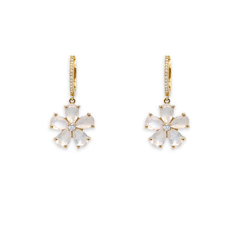 14K Yellow Gold and Moonstone Flower Drops